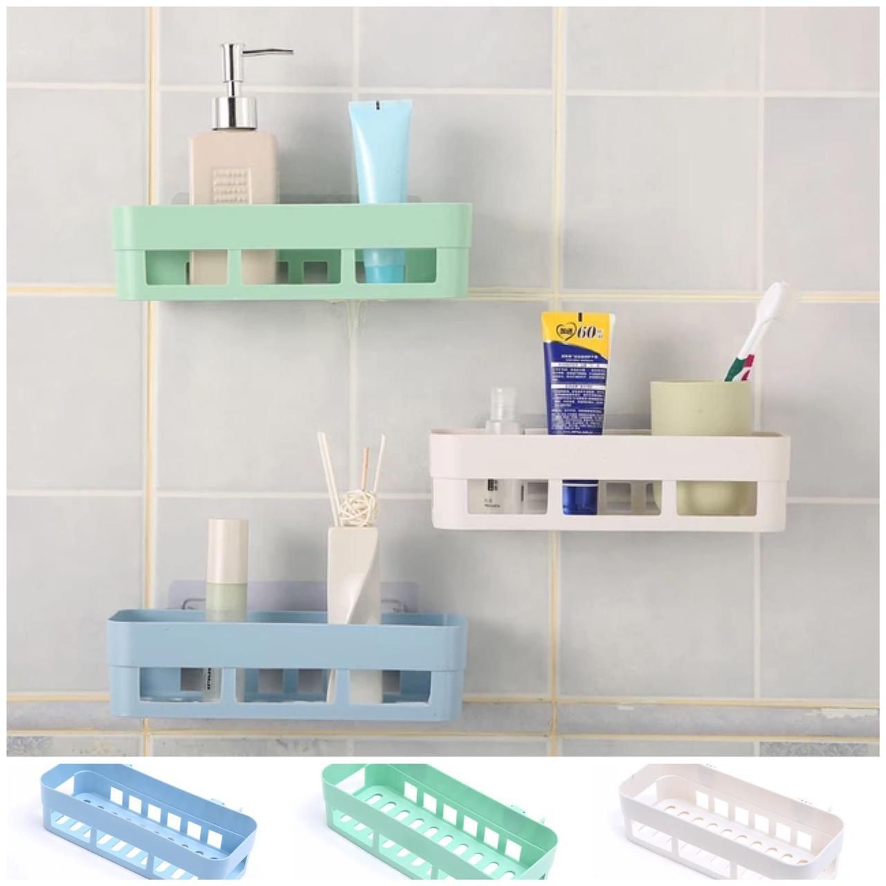 Bathroom Shelf Bathroom Adhesive Storage Rack Kitchen Home Decoration (Random Co