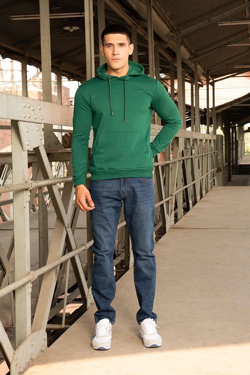 Men's Fleece Hoodie - 1 Pc Plain Hooded Neck Sweatshirt in Green