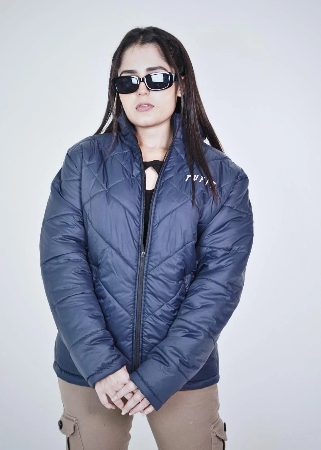 1 pc Blue Plain Puffer Jacket for Women - Medium to X-Large Sizes Available