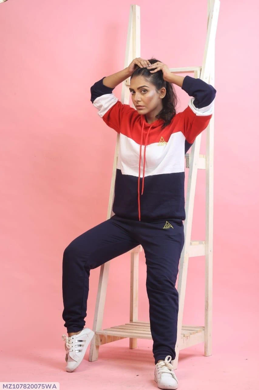 2 Pcs Women's Stitched Fleece Printed Hoodie Tracksuit