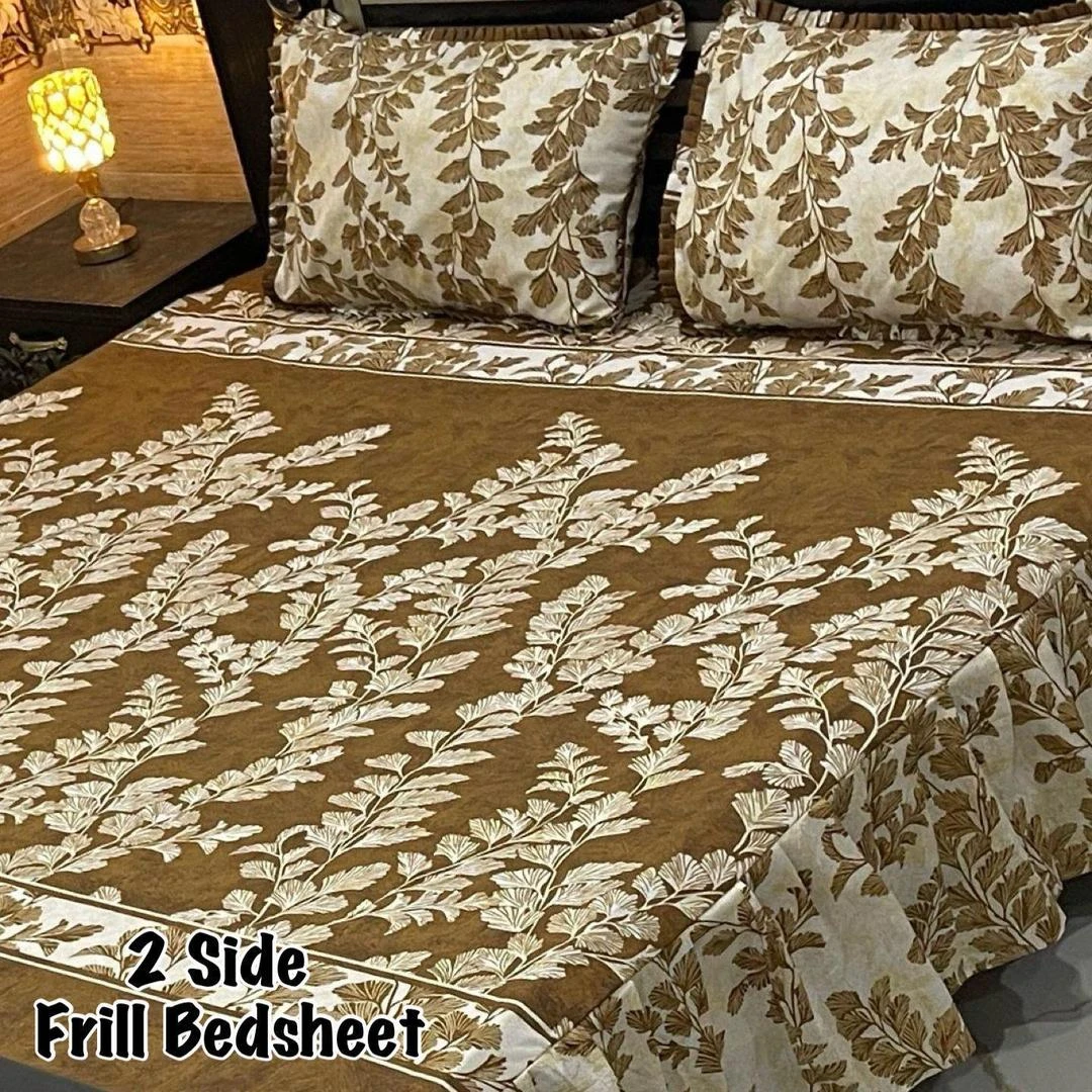 3 Pcs Cotton Frill Double Bedsheet