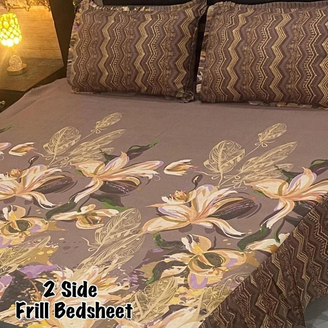 3 Pcs Cotton Frill Double Bedsheet