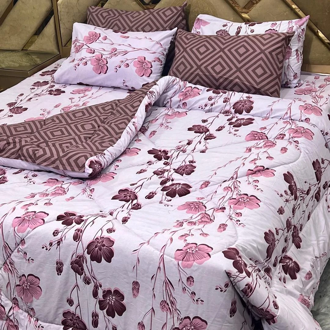 Luxurious 6 Pcs Cotton Printed Double Bed Razai Set