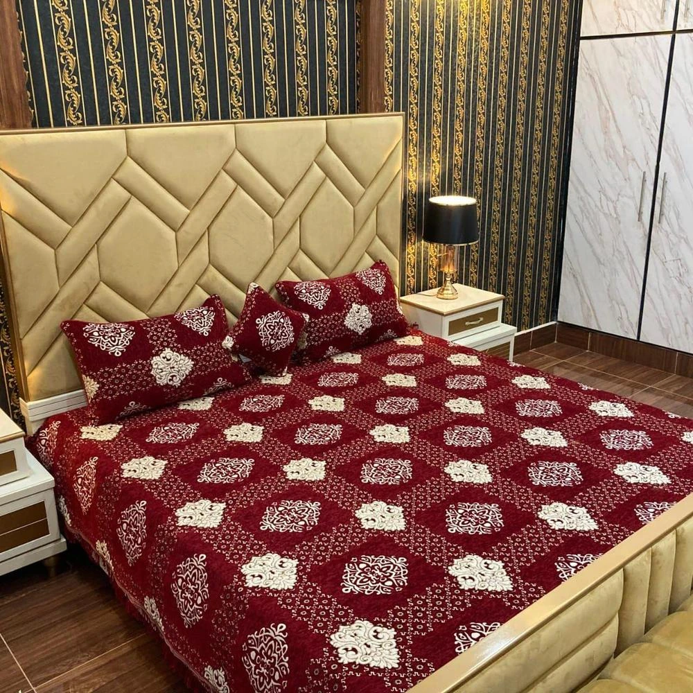 4 Pcs Velvet Jacquard Double Bedsheet