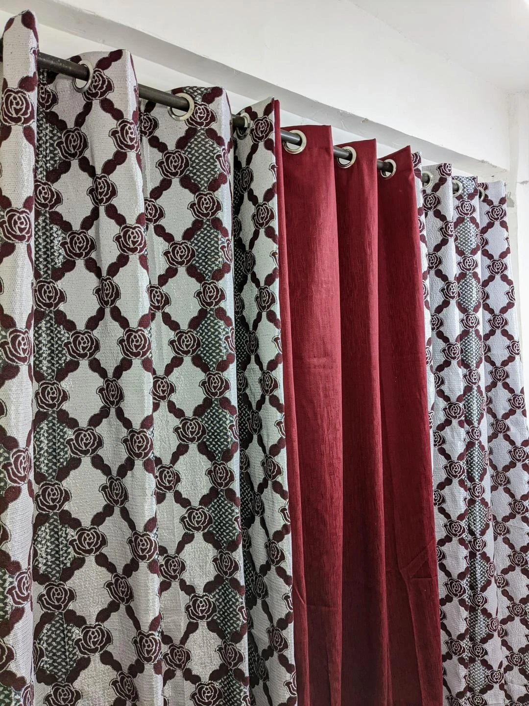 Luxurious 3 Pcs Velvet Jacquard Printed Indoor Home Curtains