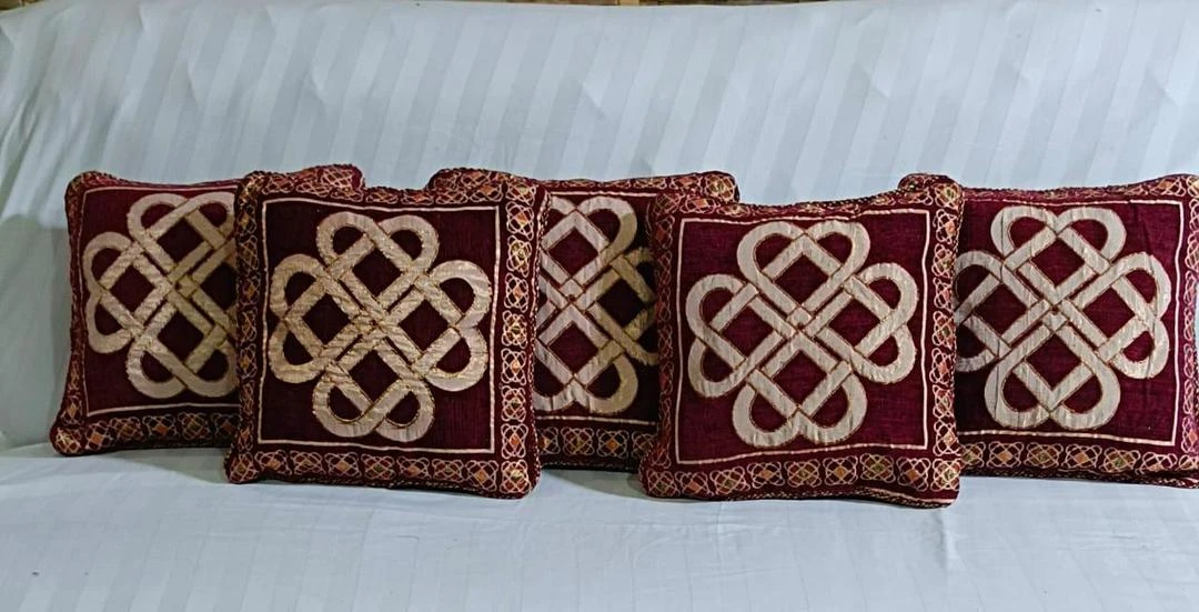 Luxurious Maroon Velvet Jaquard Embroidered Cushion Covers - Set of 5