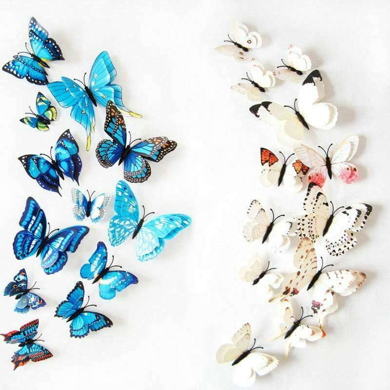 (12pc) 3D Butterflies Wall Stickers Home Decor Wall Decals Kids Room TV Wall Sti