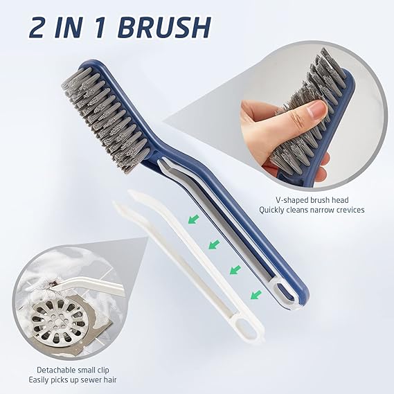 2 in 1 Floor Seam Brush, Multi functional Bathroom Cleaning Brush &amp; Clip Hai