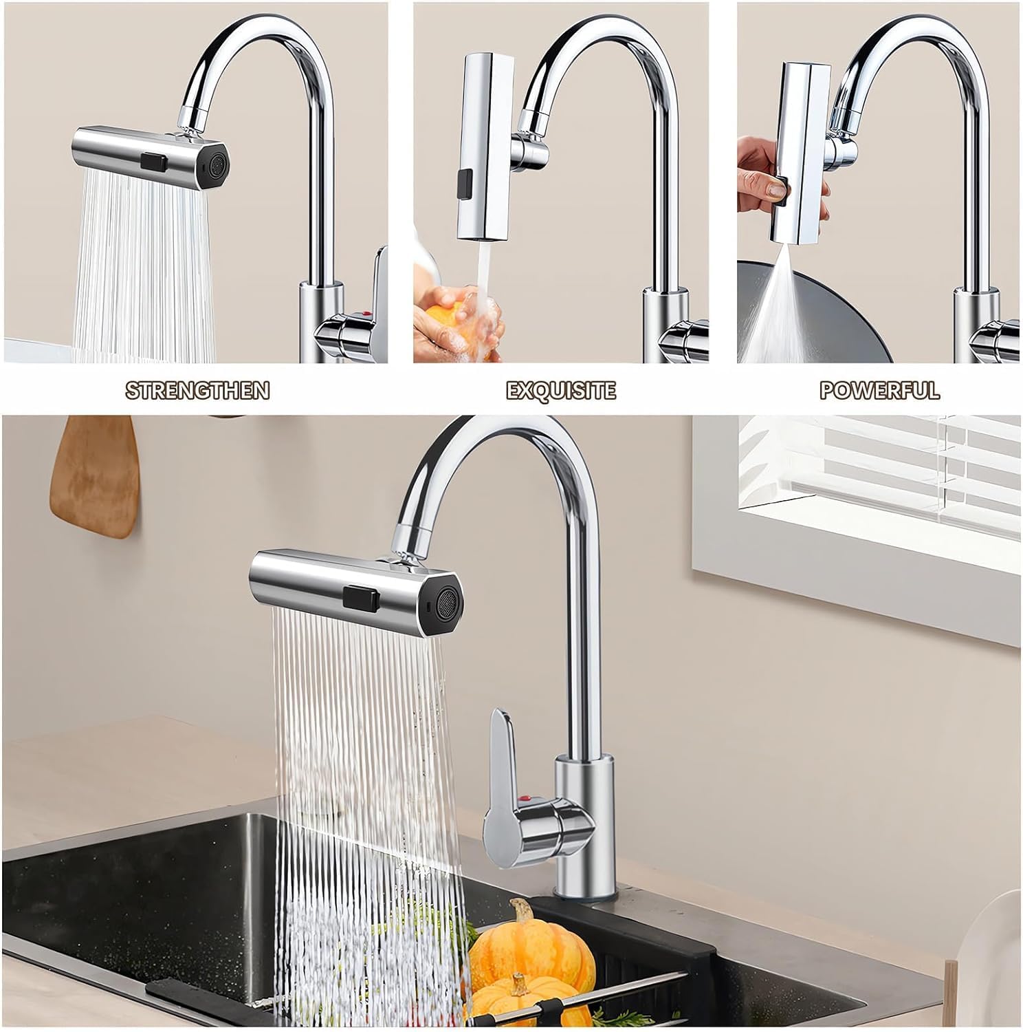 Multifunctional Kitchen Sink Waterfall Faucet Pressurized Shower Bubbler Splash-