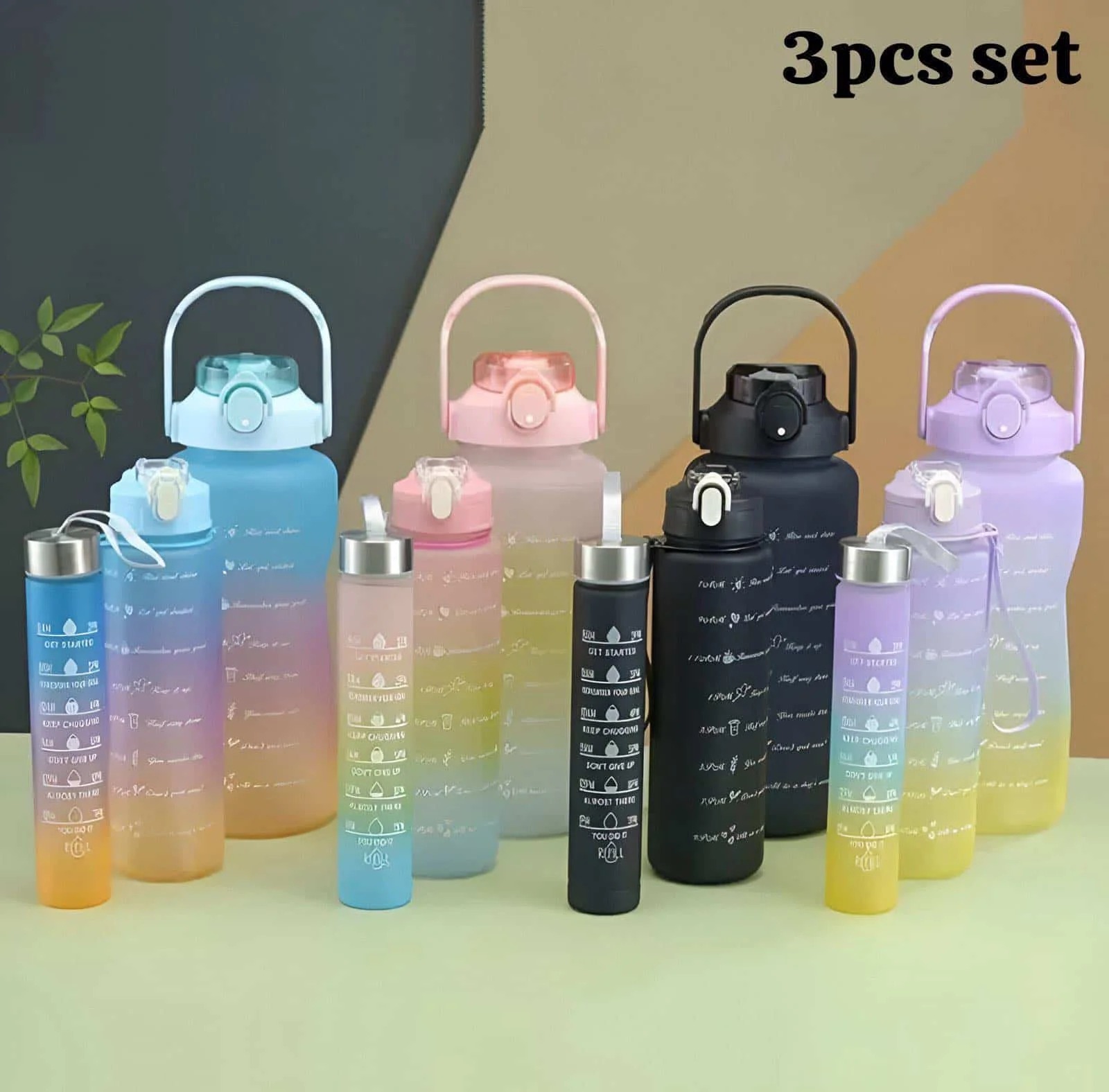 Three-piece Motivational Sports Water Bottles Set (2000ml, 850ml, 350ml)(Random